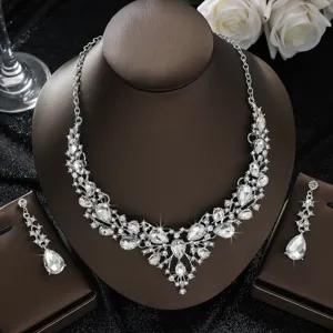 Magnifique ensemble collier et boucles doreilles de mariée en strass détail pour femmes chic