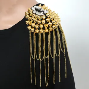 Metall Quasten Epauletten Strass Anzug Schulterketten Mode Kleidung Zubehör Strass Epaulette Brosche Pin
