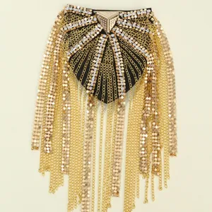 Goldene Strass Ketten Quasten Schulterklappen Retro Anzug Brosche Kleidung Zubehör