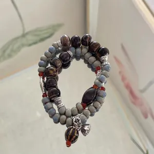 Chinese style retro beaded bracelet with lotus pendant ethnic charm vintage jewelry accessory