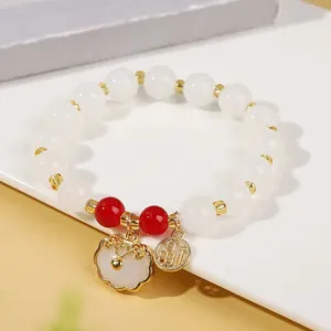 Nuovo Stile Cinese Bracciale di Perle di Giada Bianca Pendente Lusso Gioielli Donna