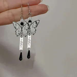 Neo-Classical Chinese Ink Painting Butterfly Earrings Vintage Chinoiserie Long Tassel Waterdrop Pendant Dangle Earrings For Women