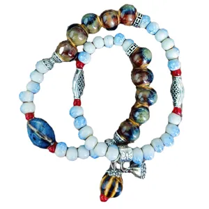 Chinese style ceramic beaded bracelet with lotus pendant retro national trend hand jewelry