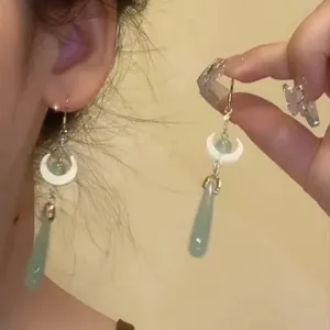 Neo-Chinese Style Alloy Moon Tassel Drop Earrings For Women Elegant Vintage Guochao Geometric Leaf Butterfly Flower Dangle Earrings Artificial Pearl Jewelry Gift