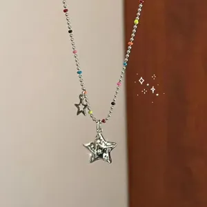 Collier pendentif étoile perles colorées doux pour femmes mode tendance chaîne clavicule