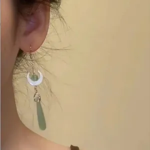 Chinese style faux jade moon tassel earrings, elegant teardrop drop earrings for women.