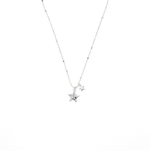 Collier pendentif étoile argenté avec perles colorées pour femmes douce chaîne clavicule