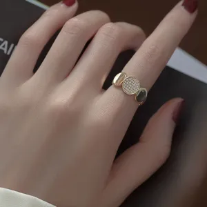 Geometric gold ring with pave crystal center for women fashion jewelry elegant daily wear accessory