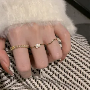 Stile Coreano Rame Strass Anello Set Moda Geometrico Aperto Anelli Per Donne Quotidiano Festa Elegante Gioielli Dito Accessori