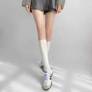 Dames witte kuitkousen college stijl lente zomer dunne lange sokken mode casual dagelijks dragen