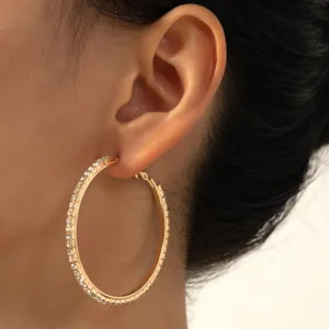 Mode Strass Grandes Boucles d'Oreilles Créoles Femmes Alliage Métal Géométrique Cercle Boucles d'Oreilles Bijoux de Fête