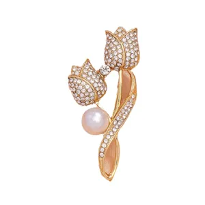 Spilla donna fiore tulipa perla strass lusso moda accessorio abbinabile elegante gioiello