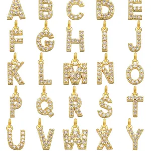 Ciondoli con lettere dell'alfabeto in oro pavé di cristalli accessori per gioielli