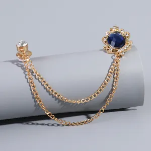 Alloy Ketting Brosche Pin Verguld Blauw Strass Geometrische Kraag Speld Anti Blootstelling Kleding Accessoires Voor Vrouwen