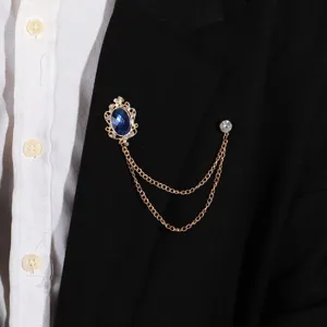 Modieuze ketting broche vintage legering blauwe edelsteen kristal pak kraag speld