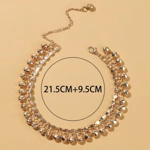 Gold-plated alloy multi-layer bell anklet body chain with extension chain and lobster clasp.