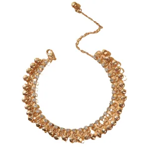 Gold alloy anklet featuring sparkling rhinestones and small bells for a chic European style.