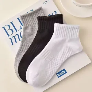 Unisex Breathable Cotton Blend Short Socks Solid Color Honeycomb Mesh Athletic Casual Ankle Socks