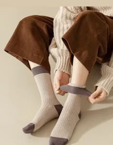 Women cotton ribbed socks Japanese retro color block fashion autumn winter tube socks