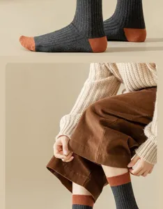 Cozy ribbed socks for women, contrast color design, perfect for autumn and winter use.
