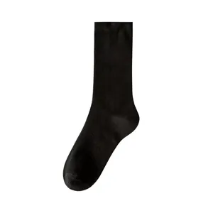 Women's black mid-calf socks pure cotton daily wear simple basic style comfortable breathable