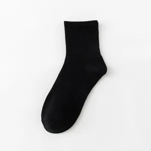 Men solid black ribbed crew socks comfortable cotton breathable short socks daily wear basic style