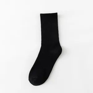 Men's Black Ribbed Crew Socks Classic Solid Color Comfortable Cotton Casual Daily Wear Footwear