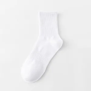 Men's white ribbed crew socks, comfortable cotton blend daily wear athletic casual socks variant.