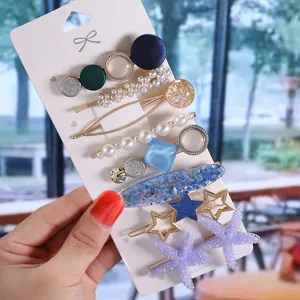 Korean style fashion hair clip set featuring pearls, stars, and cute resin designs for women.