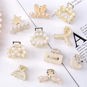 Pearl metal hair claw clips set, elegant star and butterfly design for daily hairstyling.