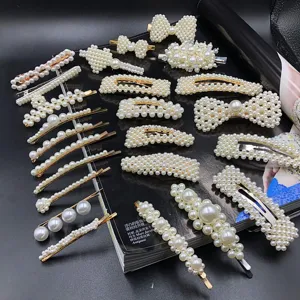 Pince à Cheveux en Perle Artificielle Métal Or Argent Épingle à Cheveux Élégants Accessoires de Cheveux pour Femmes Filles Coiffure Quotidienne