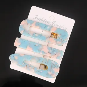 Blue pink acetate hair clips set sweet marble geometric hairpin for women daily hair styling.