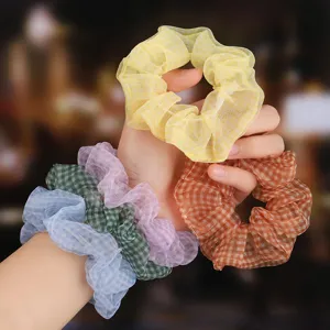 Chouchous en organza carreaux style coreen accessoires de coiffure en tissu colores pour femme