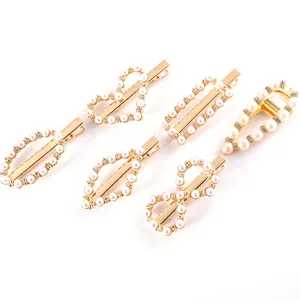 Charming gold-tone pearl and rhinestone hair clip set, versatile geometric hair accessories.
