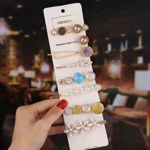 Pearl rhinestone hair clips set gold metal hairpin cute sweet hair accessories for women