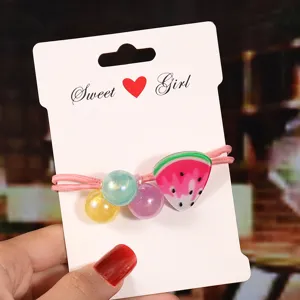Cute watermelon hair ties with colorful beads for kids, sweet style elastic hair rubber bands.