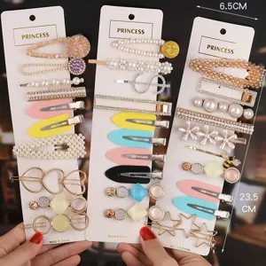Pearl rhinestone hair clips set cute geometric hairpins sweet fashion hair accessories for women