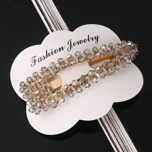 Pinza para el pelo de cuentas de cristal para mujeres, elegante horquilla metalica diaria.