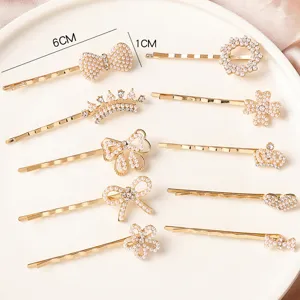 Ensemble de pinces à cheveux perle strass coréen métal doré accessoire mode pour femme sweet