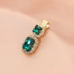 Vintage green rhinestone hair clip, elegant crystal duckbill clip for women and girls.