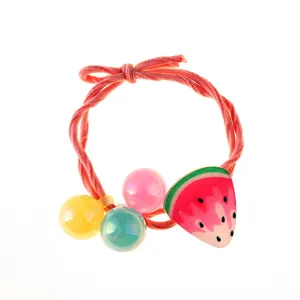 Cute children hair tie with watermelon pendant and colorful beads elastic rubber band hair accessory