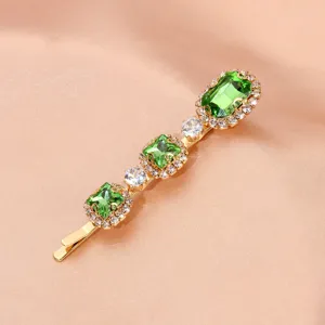 Korean retro green zircon hair clip crystal rhinestone bobby pin for women daily hair styling