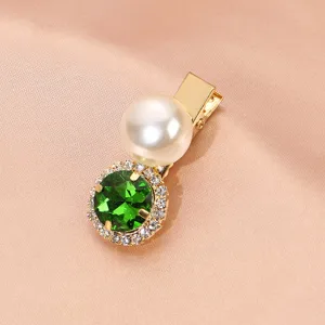 Retro green zircon rhinestone pearl hair clip luxury side hairpin for women and girls