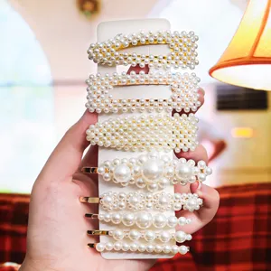 Pearl hair clips set geometric hairpins elegant bridal hair accessories for women girls
