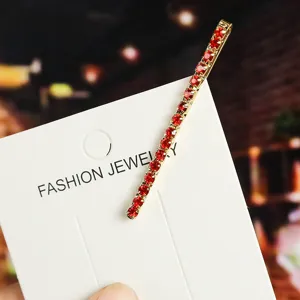 Gold-tone red rhinestone bobby pin hair clip elegant sparkly metal hair accessory for women