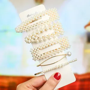 Pearl hair clip set stylish geometric hairpins gold metallic hairpin for women girls hair accessories