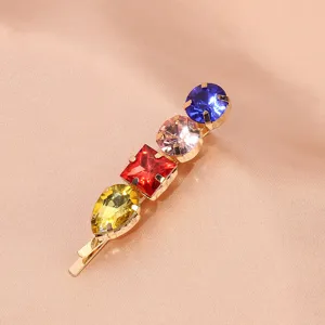 Korean style colorful rhinestone hair clip, gold metal bobby pin for sweet daily wear.