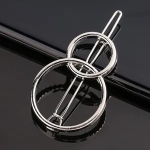 Silver metal geometric double circle hair clip minimalist fashion hairpin for women styling