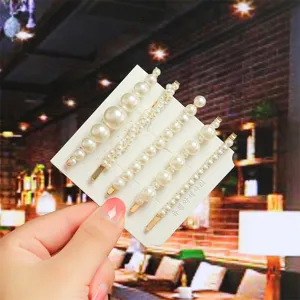 Elegant pearl hair clip set featuring five stylish alloy bobby pins for women and girls daily wear.