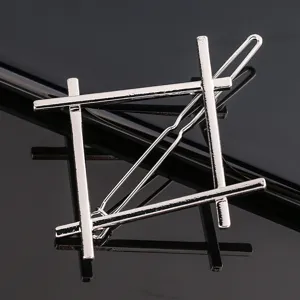 Silver metal geometric hair clip minimalist hairpin elegant hair accessory detail view.